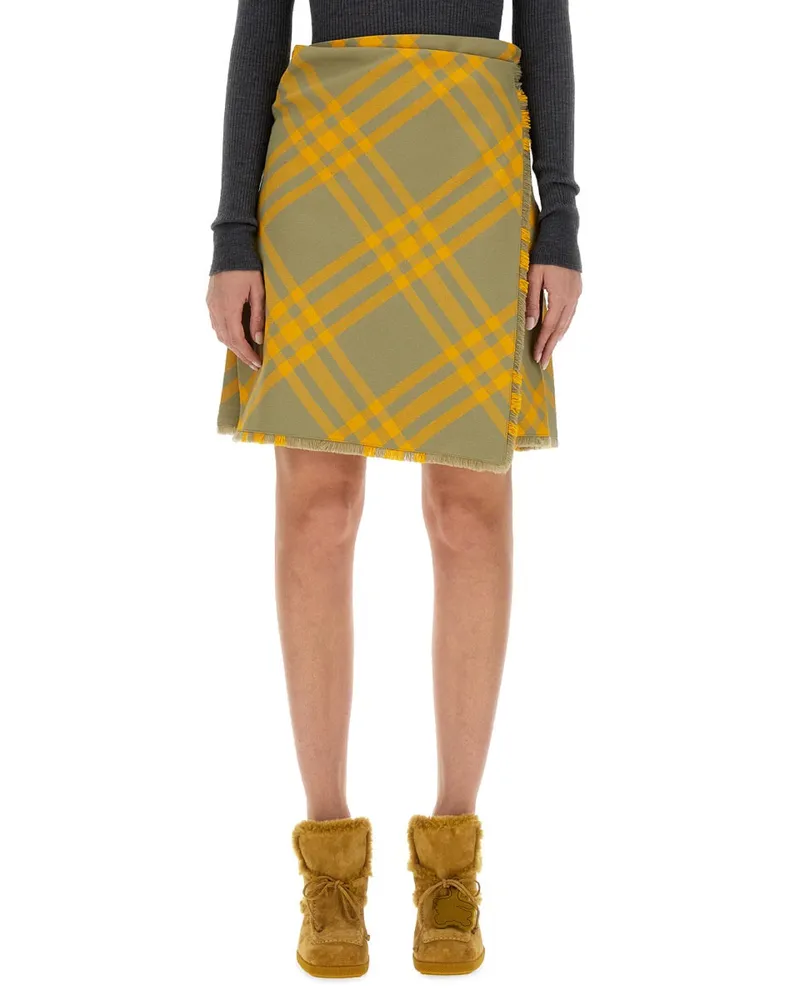 Burberry Wool-Blend Kilt Skirt — Yellow Yellow