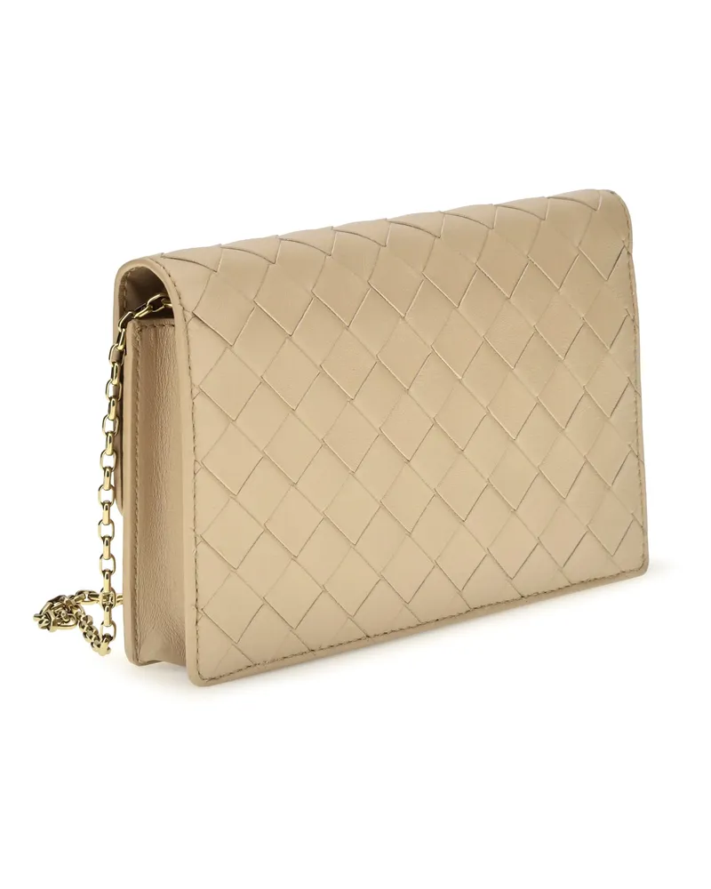 Bottega Veneta Women's Pouch On Chain Andiamo Shore-Muse Brass Lamb Leather Wallets & Purses Shore/muse Beige