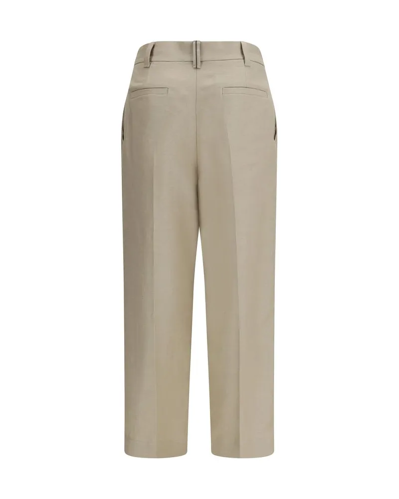 Brunello Cucinelli Women Beige Linen Casual Pants Beige