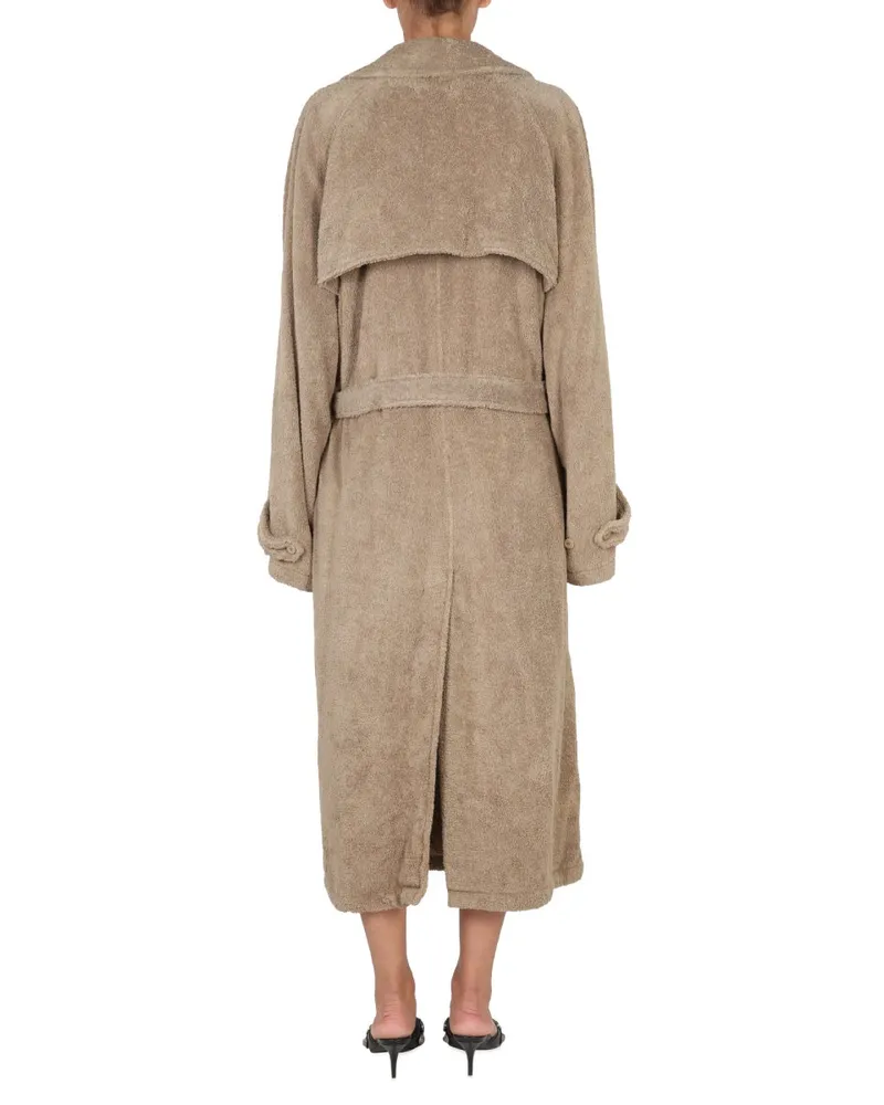 Balenciaga Towel-Terry Cotton Trench Coat — Beige Beige