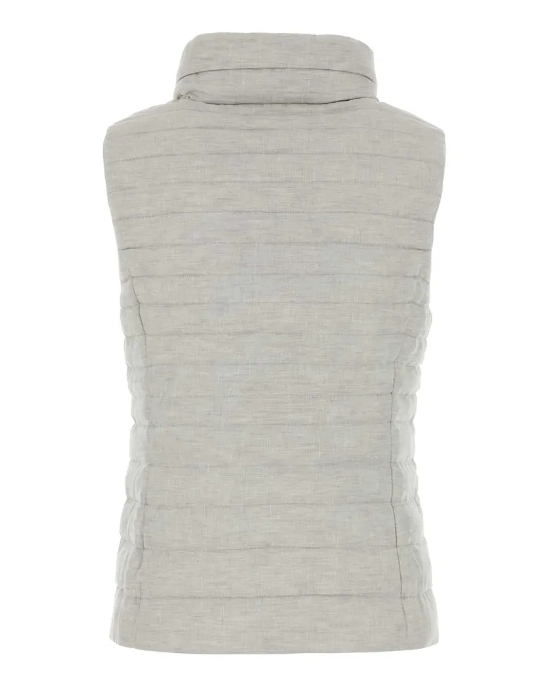 MOORER Women's Light Grey Linen Sleeveless Villan Down Jacket Ice Piumini Gray