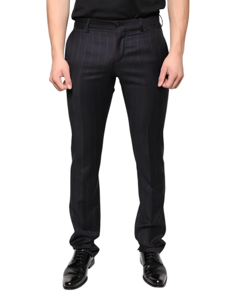 Dolce & Gabbana Black Stripes Skinny Men Dress Pants Virgin Wool Black