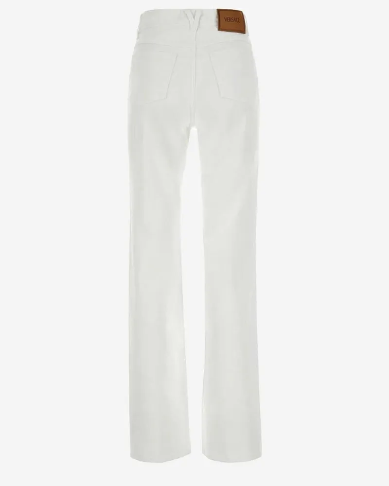Versace Women's Cotton Denim Jeans With Leather Accents White White
