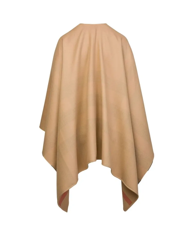 Burberry Reversible Check Merino Wool Cape — Camel Camel