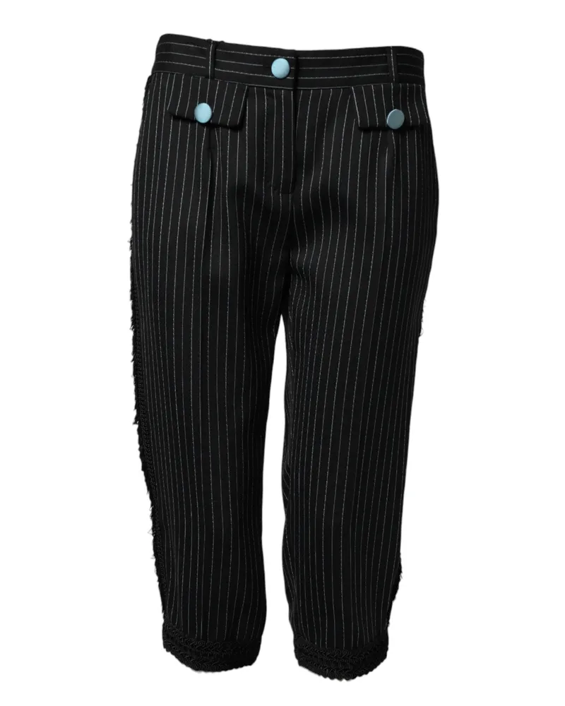 Dolce & Gabbana Women Black Wool Stripes Cropped Trouser Pants 02+wv Black