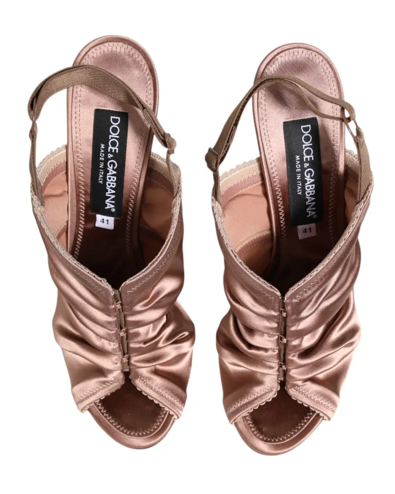 Dolce & Gabbana Women's Bronze Satin Ruched Slingback Sandals Shoes Bronze