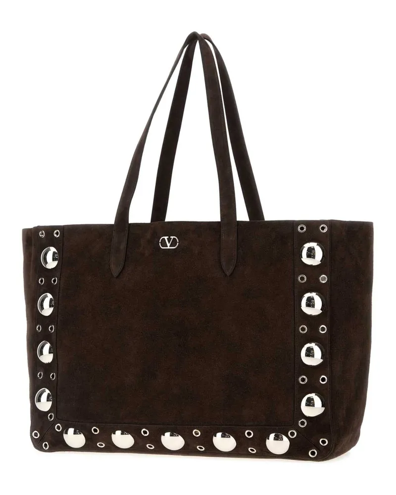 Valentino Garavani Men's Dark Brown Suede Nellcãte Shopping Bag Testadimoro Borse A Mano Brown
