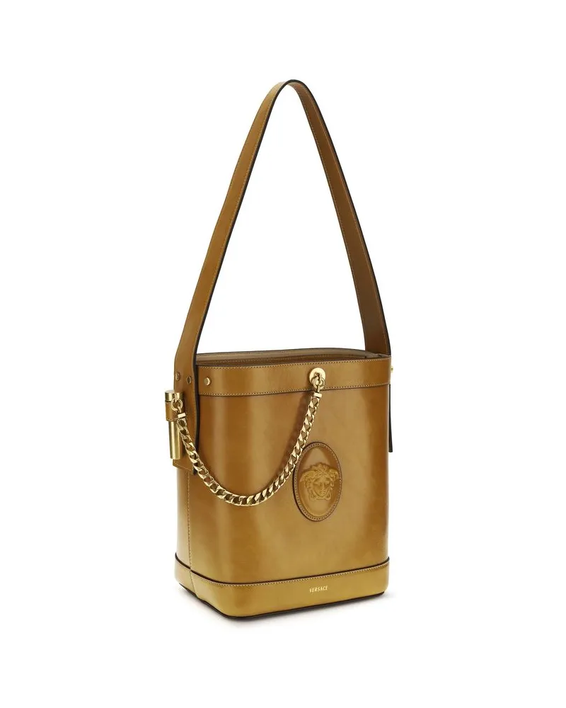 Versace Women's Brown Calf Leather Bos Taurus Backet Bag Brown