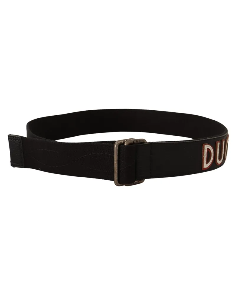 CoSTUME NATIONAL Women's Black Cotton Ducati Metal Buckle Belt Leather Black