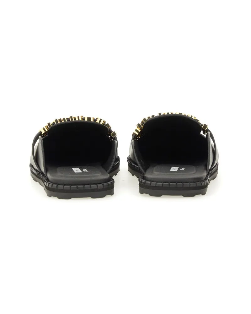 Moschino Leather Logo Sabot — Black Black