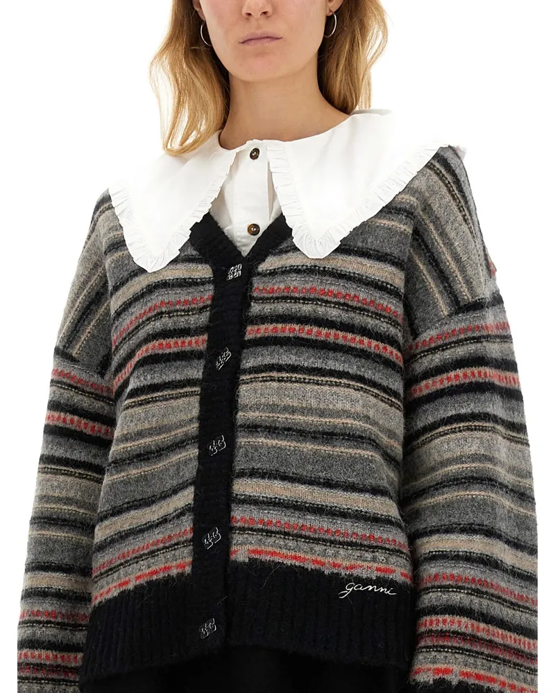 Ganni Boxy Fit Alpaca-Blend Cardigan — Multicolor Multicolor