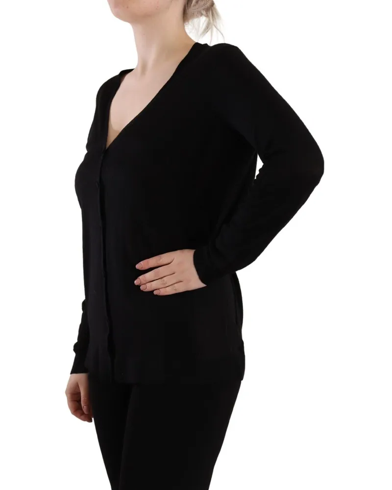 Dolce & Gabbana Women's Black Wool V-Neck Long Sleeves Pullover Top Virgin Black