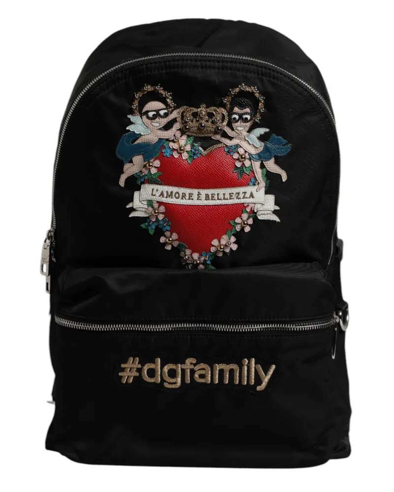 Dolce & Gabbana Men's Black Nylon #dgfamily Embellished Backpack Vulcano Bag Pa Vit Ny Pc Black