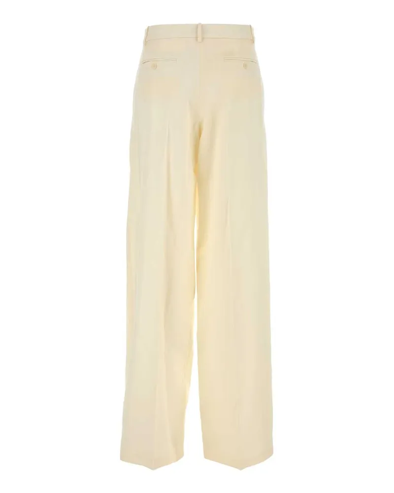 Magda Butrym Women's Cream Wool Blend Wide-Leg Pant Exteiror: Silk Pantaloni Trousers Cream