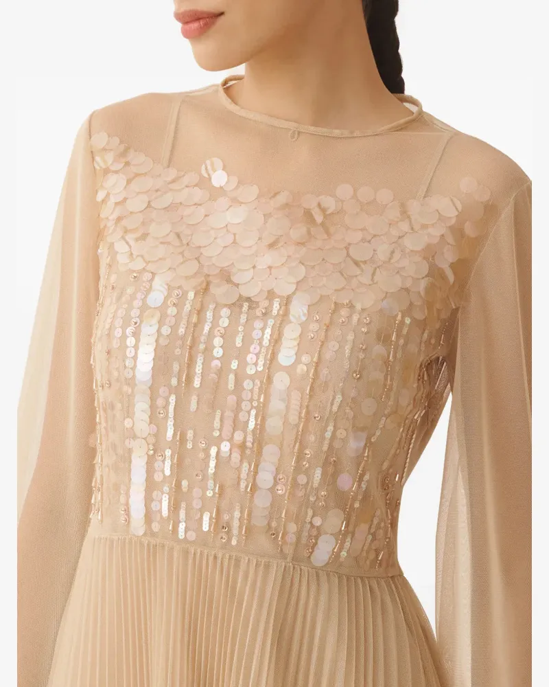 Fabiana Filippi Women's Sequin Pleated Dress Ss26 W Beige