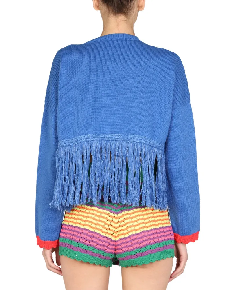 Gallo Logo-Embroidered Cotton-Acrylic Blend Sweater — Blue Blue
