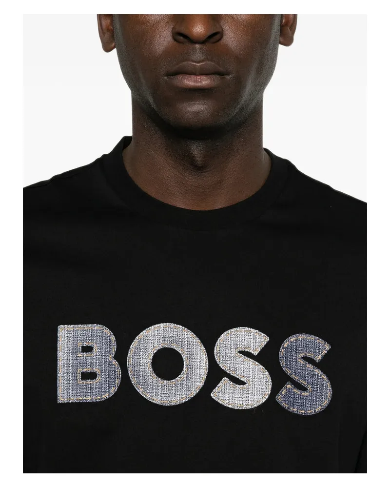 HUGO BOSS Logo-Embroidered Cotton T-Shirt — Black Black