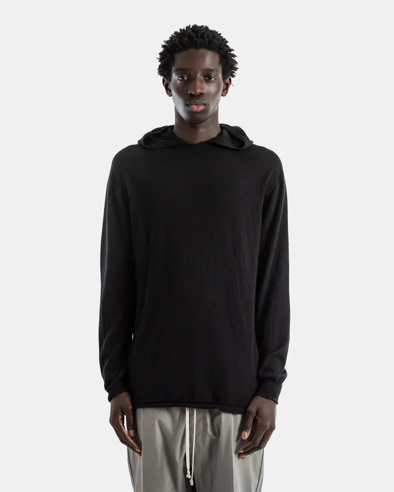 Rick Owens Men's Oversize Black Wool Hoodie Sweater Black
