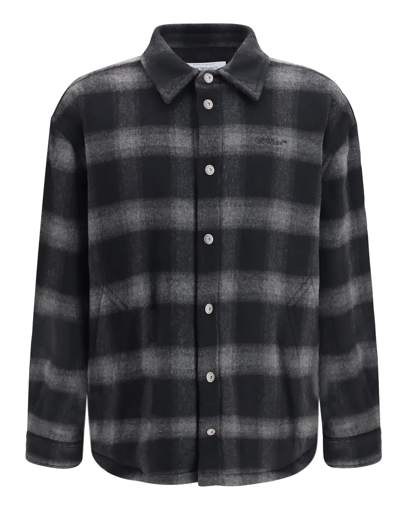 OFF-WHITE Men's Padded Flannel Jacket Black Wool Outer: (ovis Aries) Coat Black