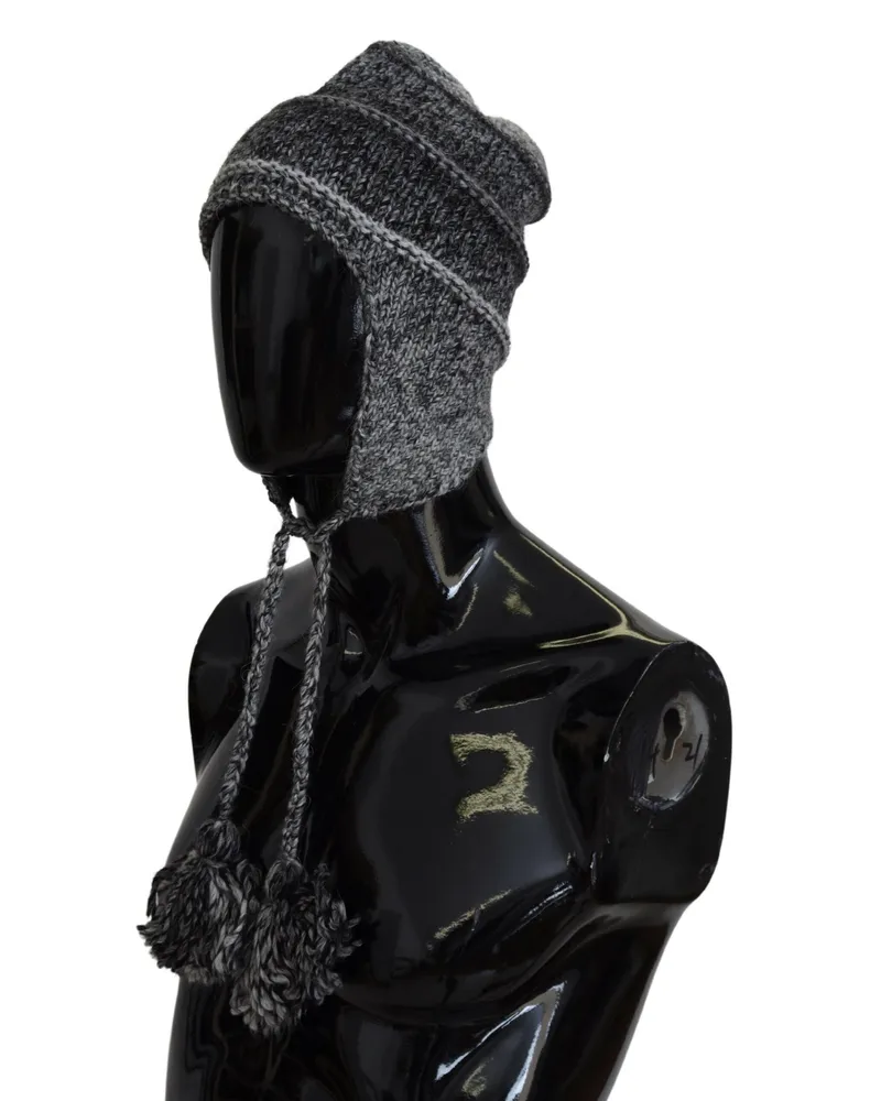 Dolce & Gabbana Men's Gray Warm Fleece Ear Flaps Knit Beanie Hat Acrylic Gray