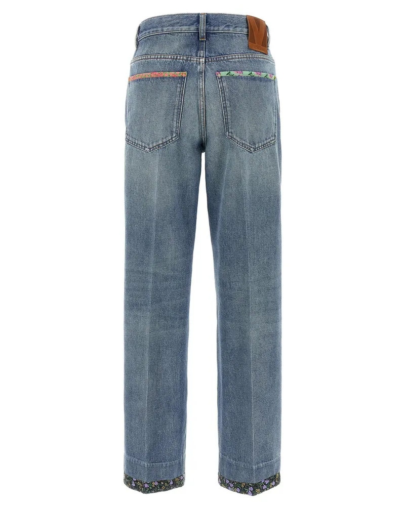 Valentino Garavani Floral-Trimmed Denim Jeans — Blue Blue