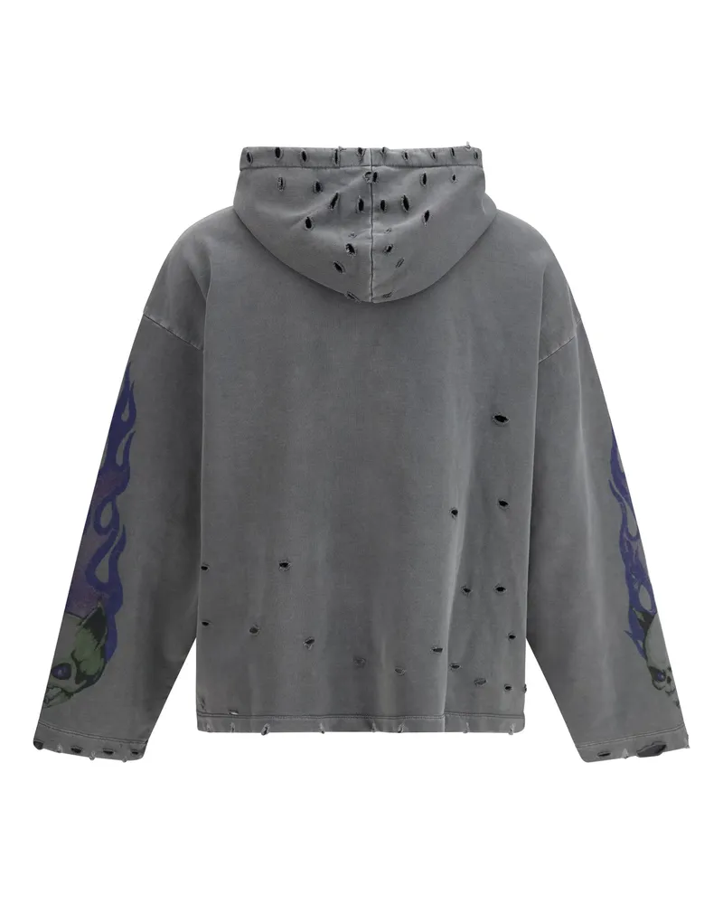 GCDS Men's Hoodie With Graphic Print Anthracite-Lilac Cotton Sweatshirts Anthracite/lilac Sweater Gray