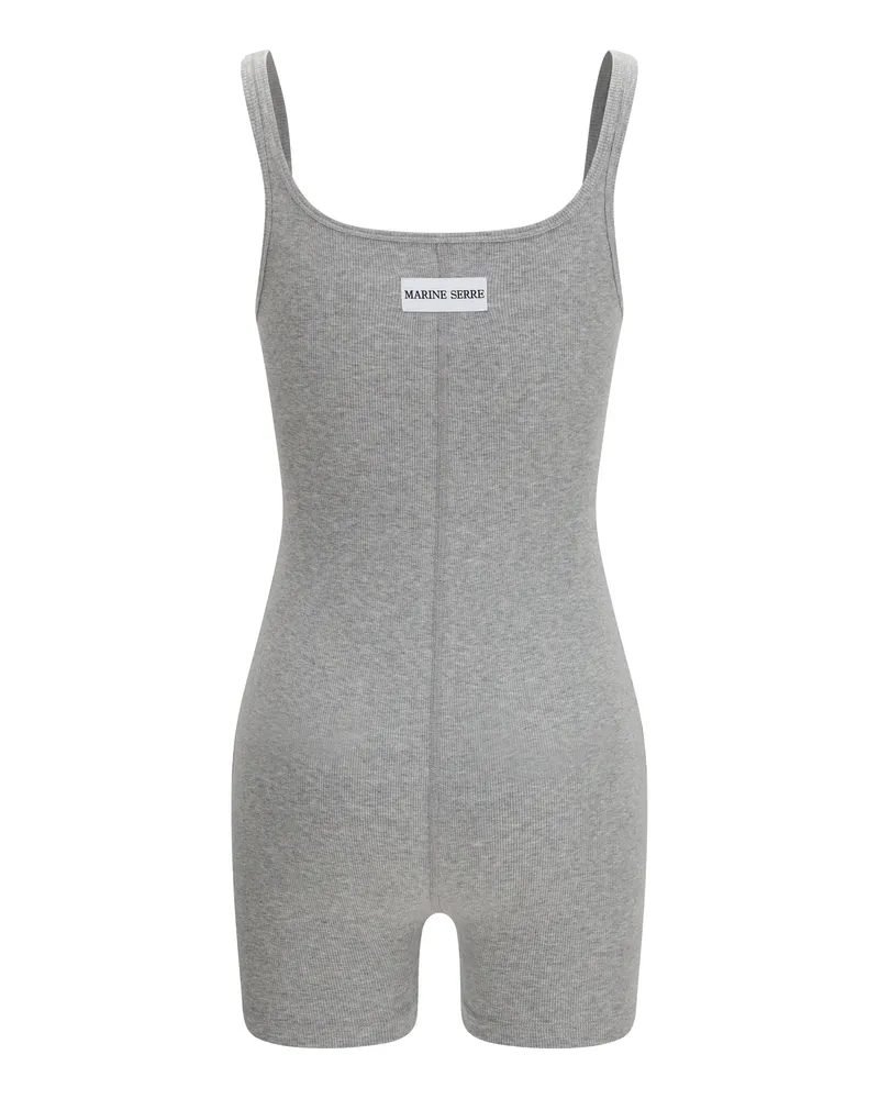 Marine Serre Women's Short Catsuit Moon Logo Ribbed Jersey Grey Cotton Jumpsuits Dress Gray