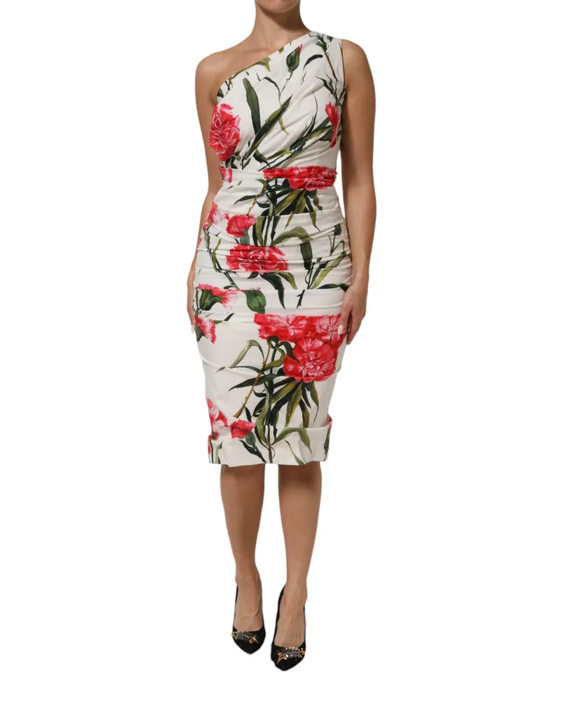 Dolce & Gabbana Women's White Floral One Shoulder Sheath Dress Co+03 White