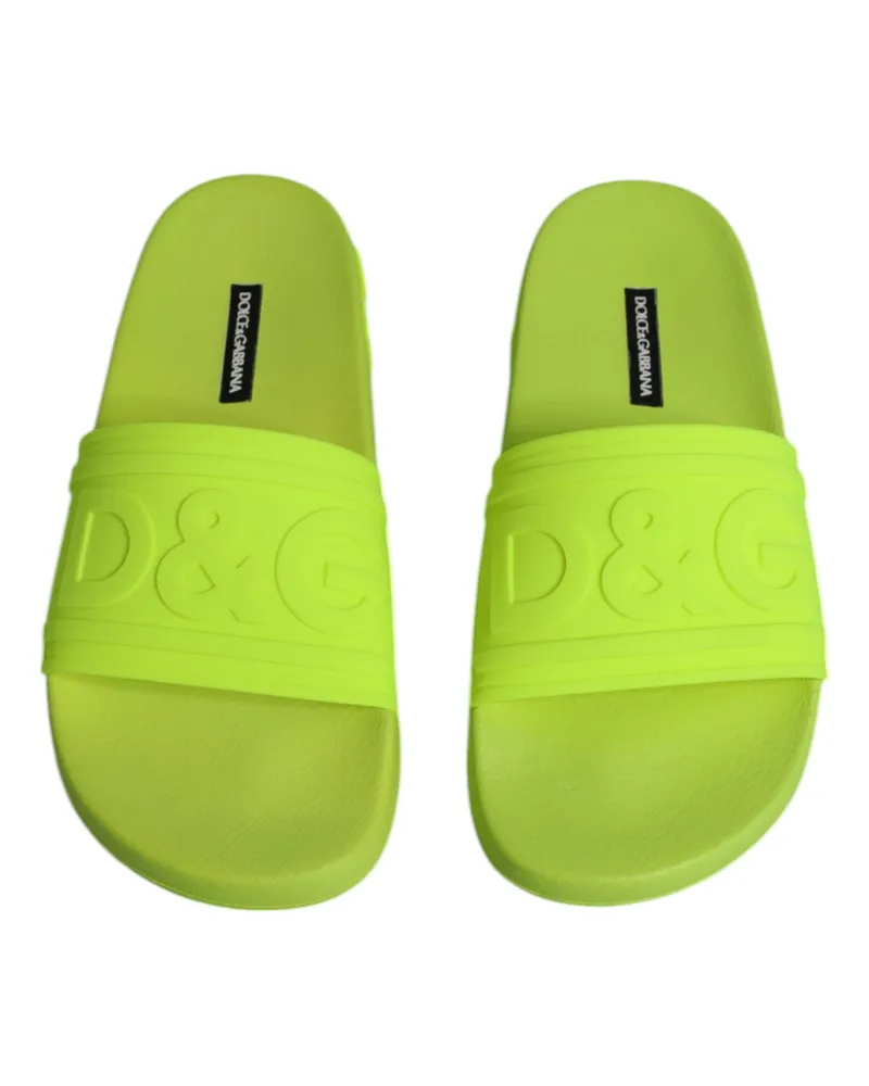 Dolce & Gabbana Women's Green Rubber Slides Sandals Beachwear Shoes Green