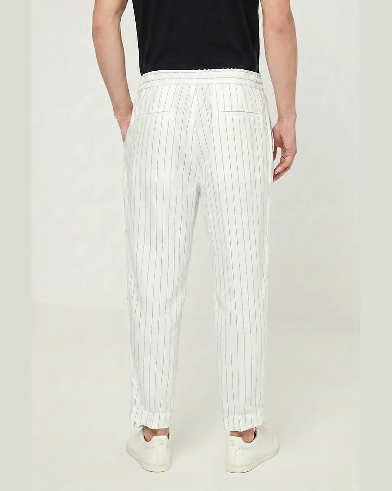 Brunello Cucinelli Mens White Linen Relaxed Trousers White