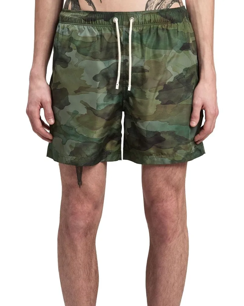 Palm Angels Men Bicolor Polyester Swim Shorts Green
