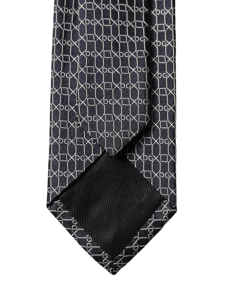 Dolce & Gabbana Black Geometric Dg Silk Adjustable Men Tied Necktie Tie Black