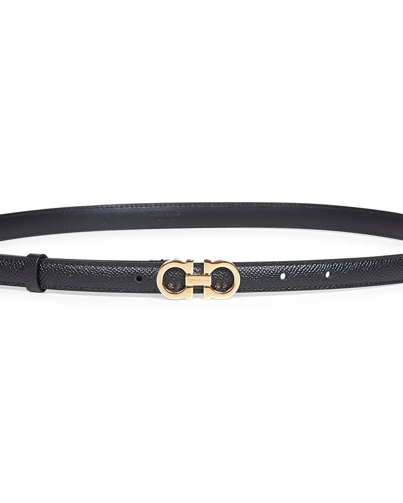Ferragamo Hammered Leather Gancini Belt — Black Black