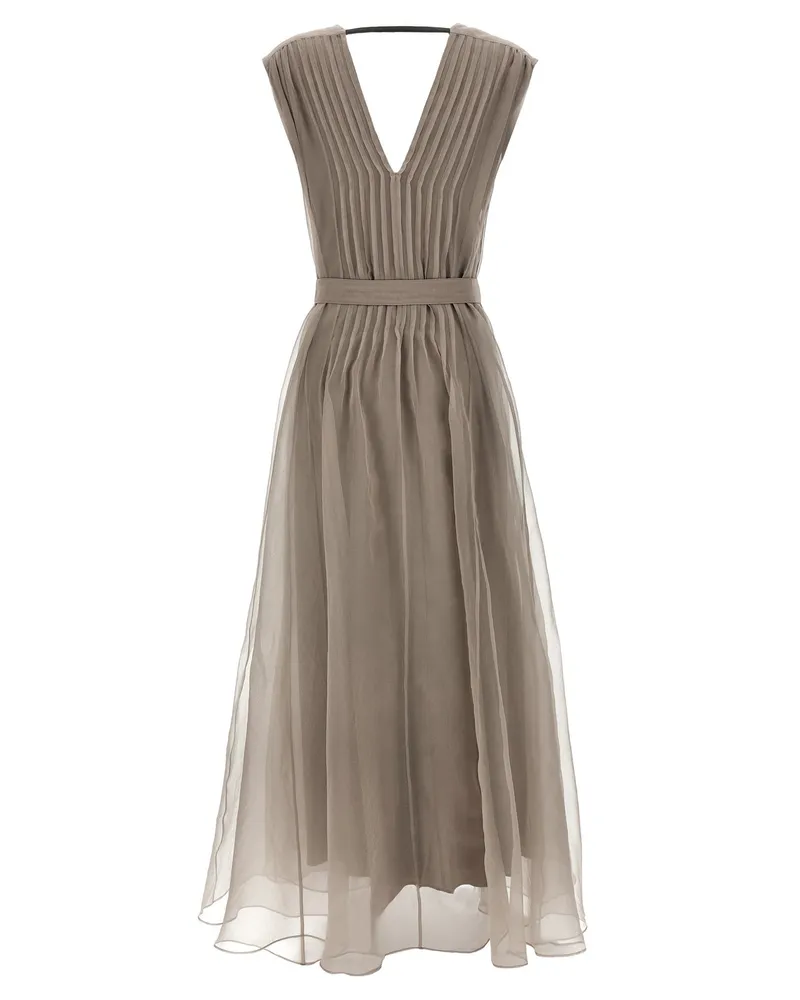 Brunello Cucinelli Women's Beige Silk Long Dress Beige