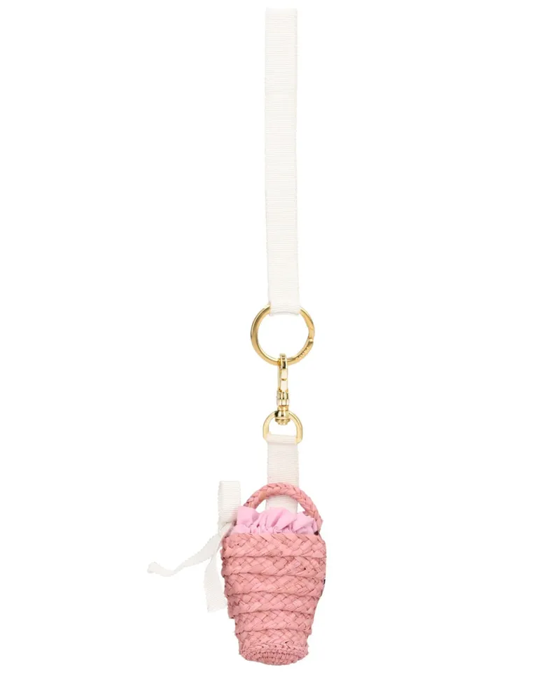 Patou Women's Bag Charm Bucket Pink Raffia Accessories Pink