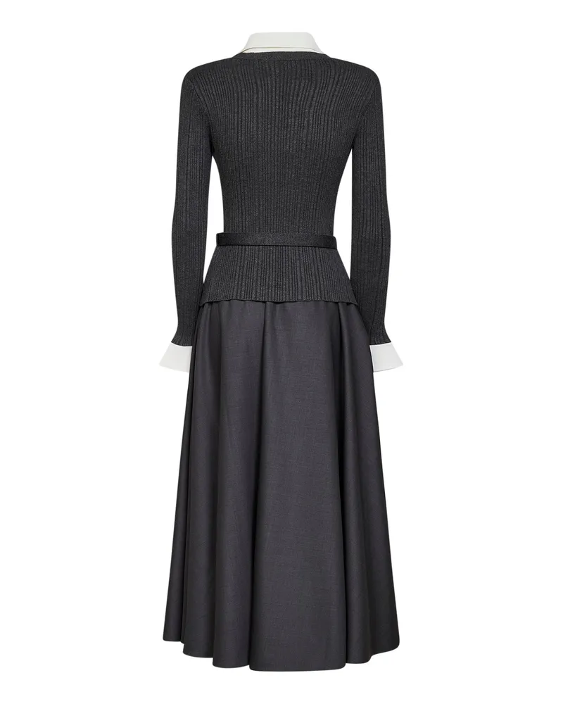 Self-Portrait Women's Belted Midi Dress Grey Knit And Twill Cardigan: Polyamide Gray