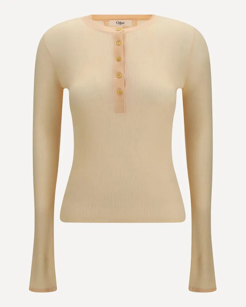 Chloé Superfine Wool Ribbed Sweater — Orange Orange