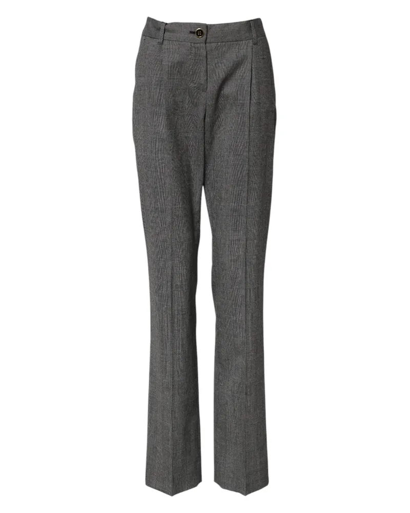 Dolce & Gabbana Women's Gray Checkered High Waist Flared Pants Virgin Wool Elastane Gray