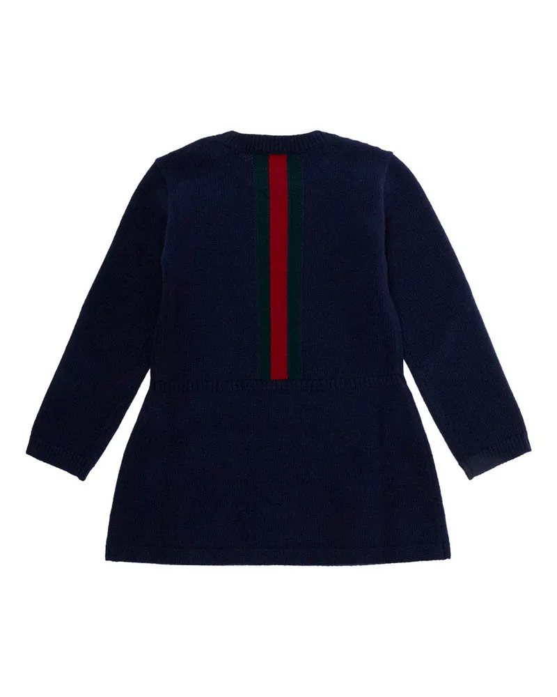 Gucci Wool Knit Web Stripe Dress — Blue Blue