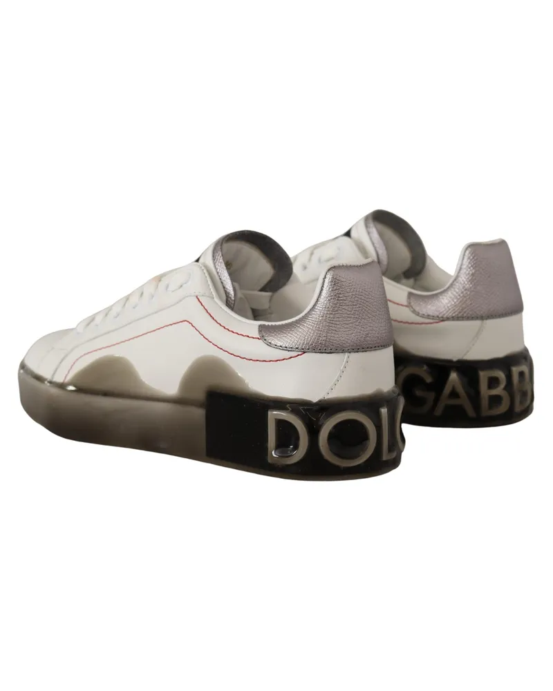 Dolce & Gabbana White Leather Shoes Womens Logo Portofino Sneakers White