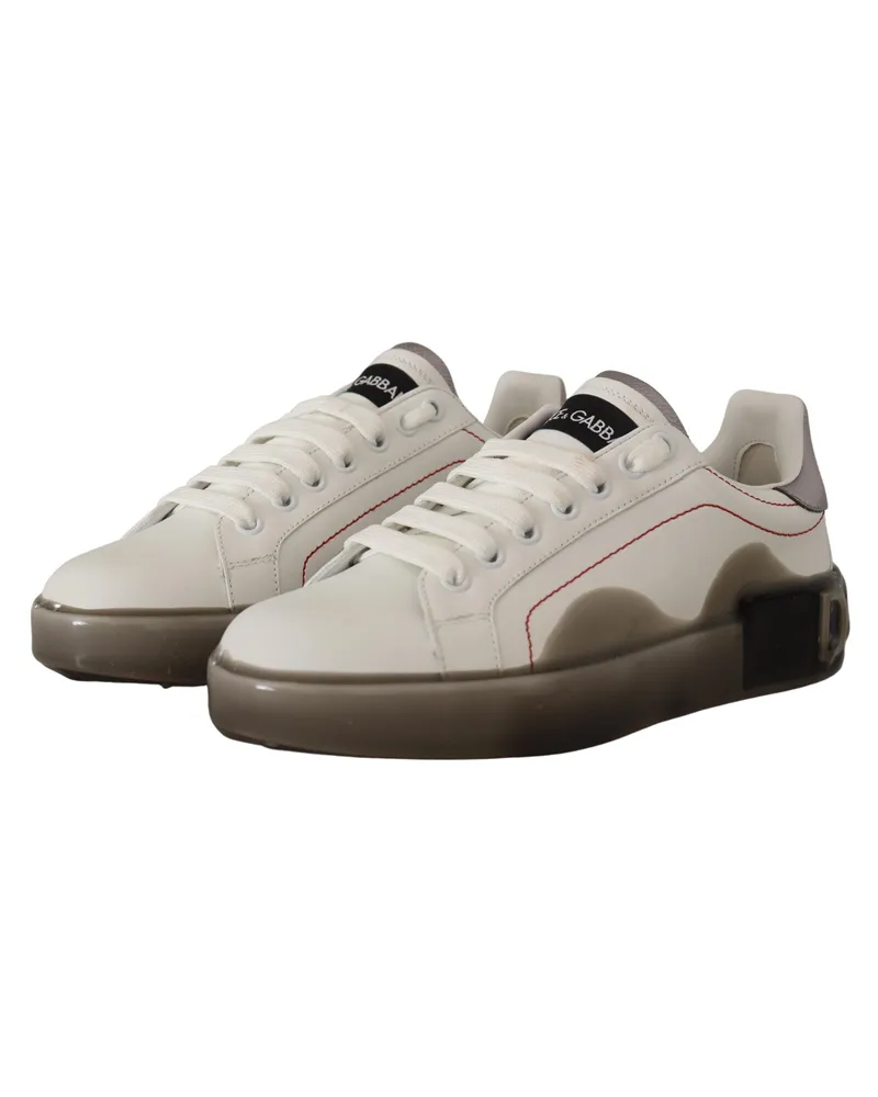 Dolce & Gabbana White Leather Shoes Womens Logo Portofino Sneakers White