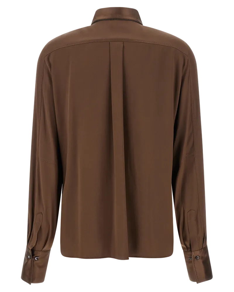 Brunello Cucinelli Silk Satin Blouse — Brown Brown