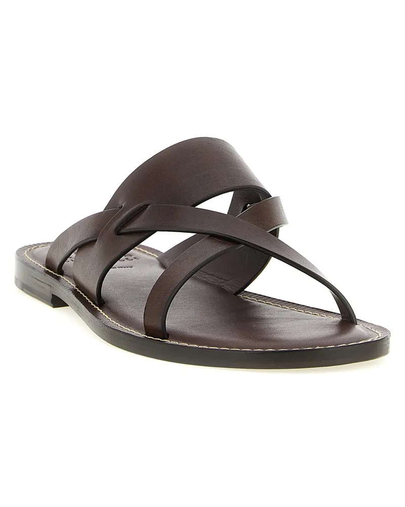 Brunello Cucinelli Men's Brown Calfskin Slides Shoe Brown