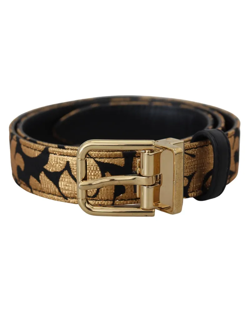 Dolce & Gabbana Women's Multicolor Jacquard Leather Logo Buckle Belt Black
