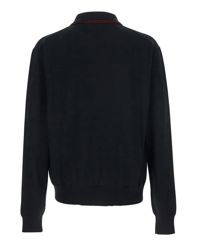 Jil Sander Men's Black Wool Sweater With Classic Collar Virgin Tops Top Black