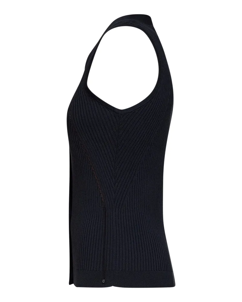 Max Mara Women's Ribbed Knit Vest Mxmfiorire Navy Blue Cotton Tops Top Navy