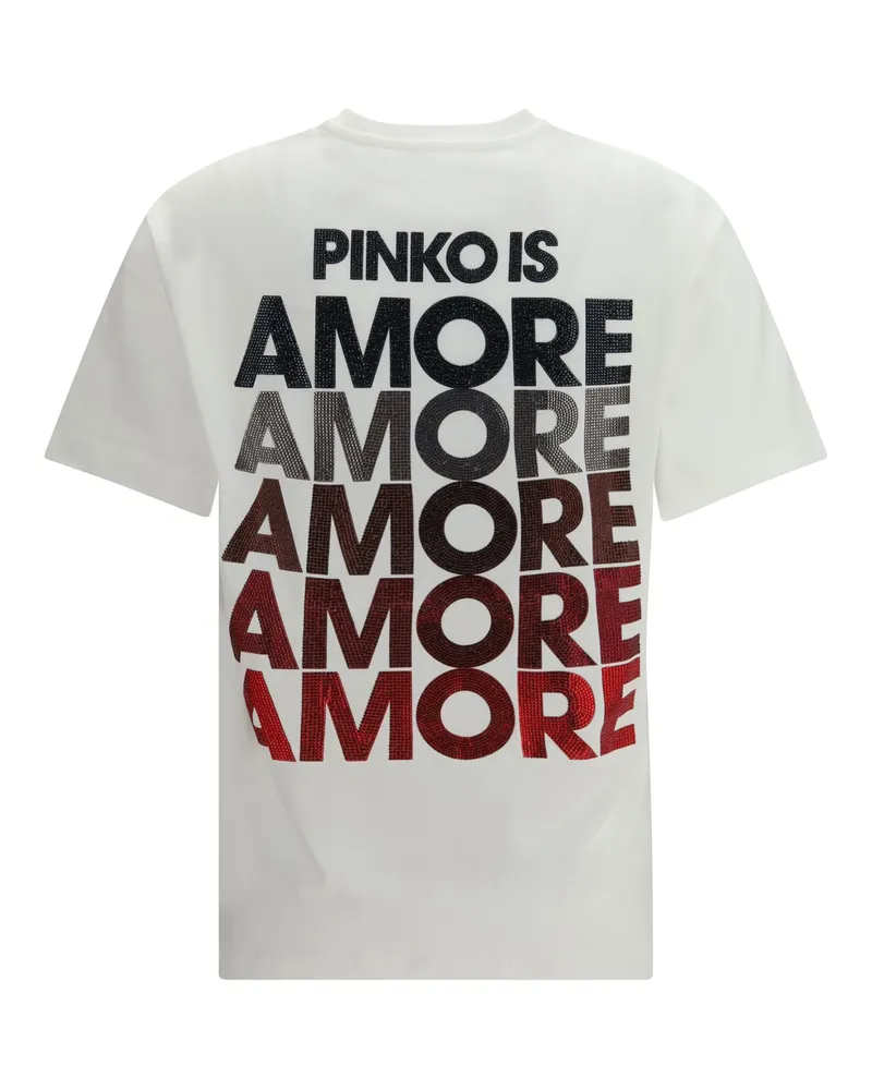 Pinko Women's Strepitoso T-Shirt Bianco-Rosso Cotton T-Shirts Bianco/rosso And Polos White