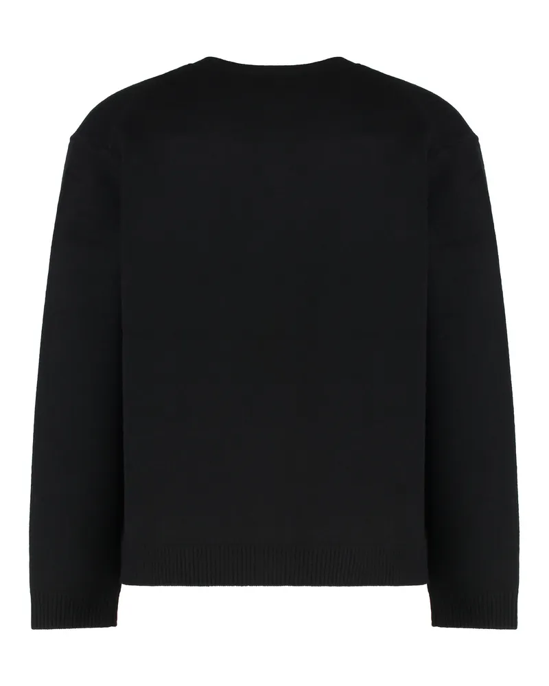 Kitsuné Men's Merino Wool Cardigan With Fox Head Intarsia Black Cardigans Sweater Black