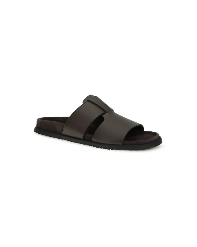 Dolce & Gabbana Men's Brown Calf Leather Bos Taurus Flat Sandals Brown