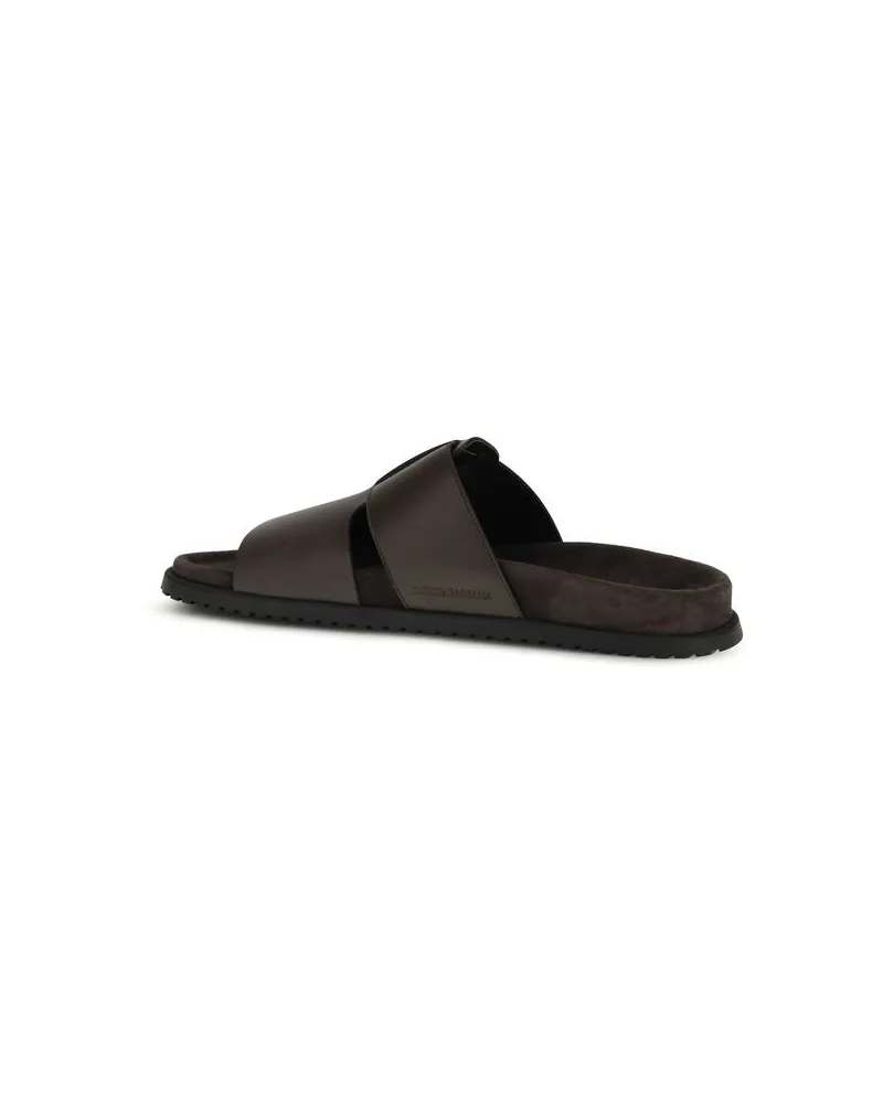 Dolce & Gabbana Men's Brown Calf Leather Bos Taurus Flat Sandals Brown